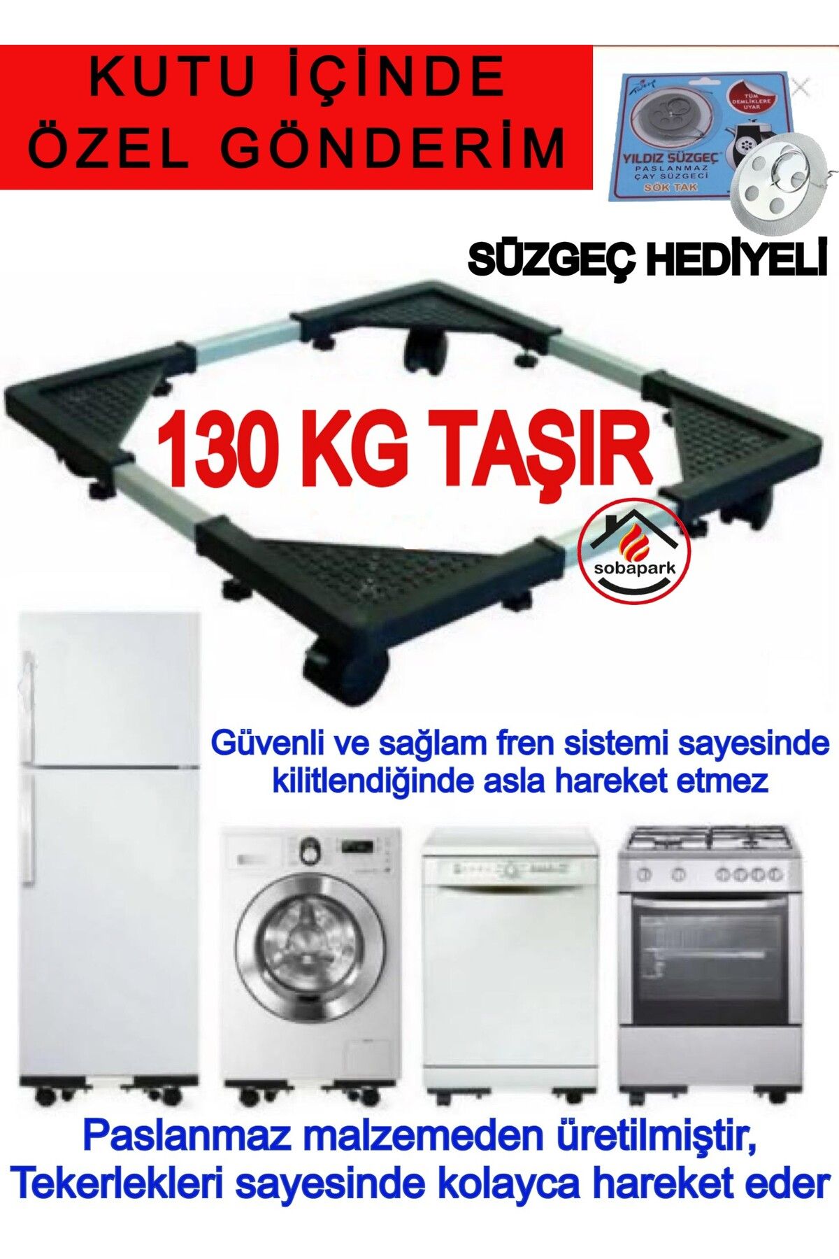86975236521402 Tekerlekli Çeksür Teleskopik Buzdolabı Altlığı Çamaşır Makinesi Altlığı Çeksür Soba Altlığı - Görsel 1