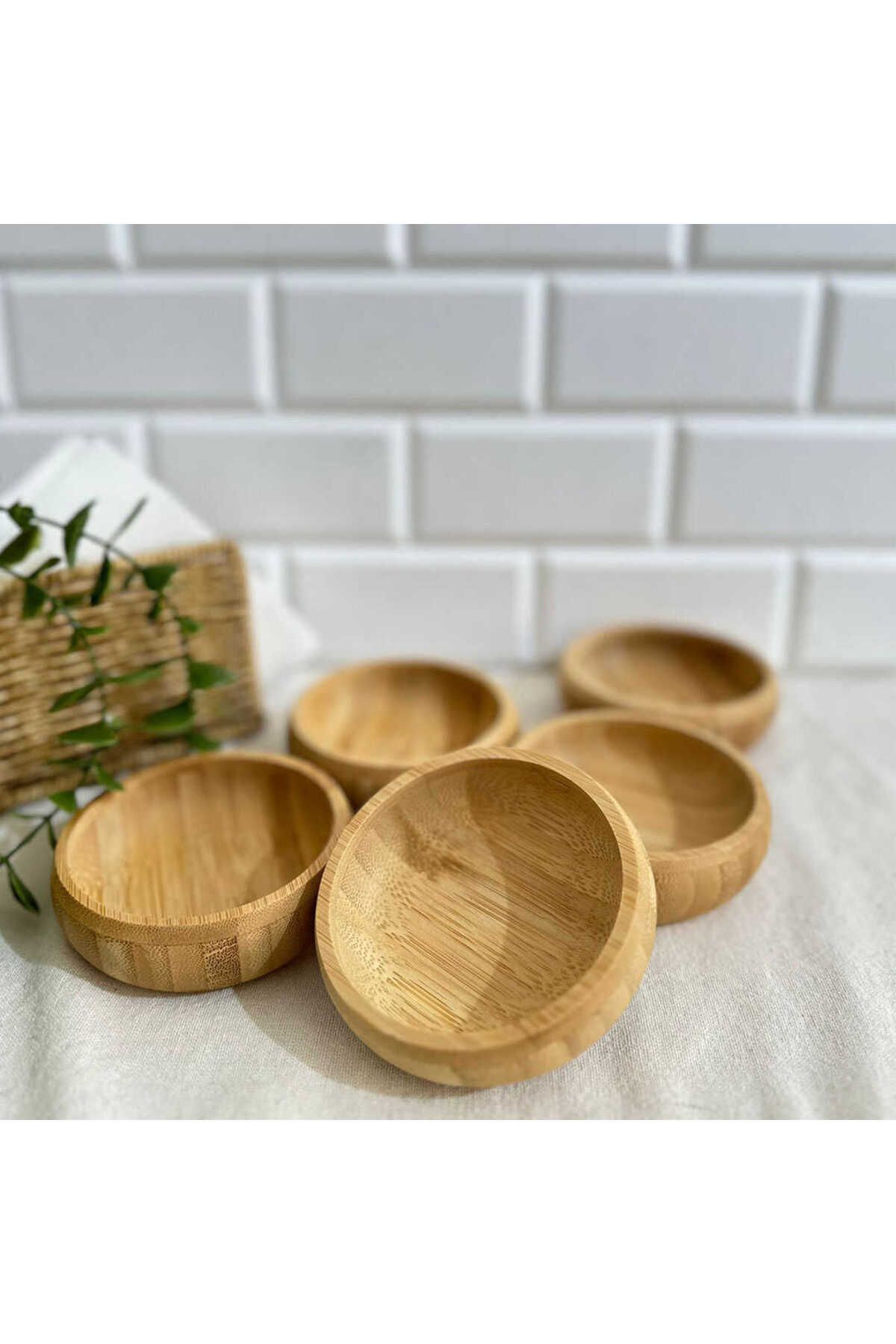 Bambu Yuvarlak Çerezlik Bambu Çerez Kasesi Bambu Kase 6 Adet